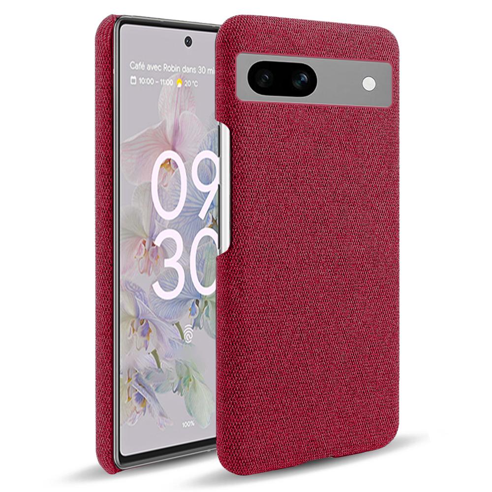 

For Google Pixel 7a Non-slip Slim Smartphone Case Solid Color Anti-scratch Hard PC+Cloth Phone Cover Red