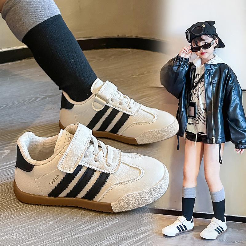Children's Moral Training Shoes 2025 Spring and Autumn New Shoes Girls White Board Shoes Soft Sole Leather Boys Casual Sports Shoes