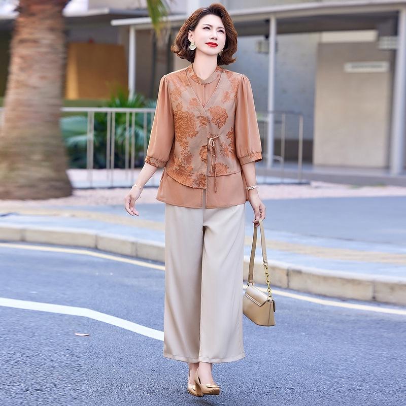 2026 Summer New Chinese National Style Two-Piece Top for Middle-Aged and Elderly Women 2XL