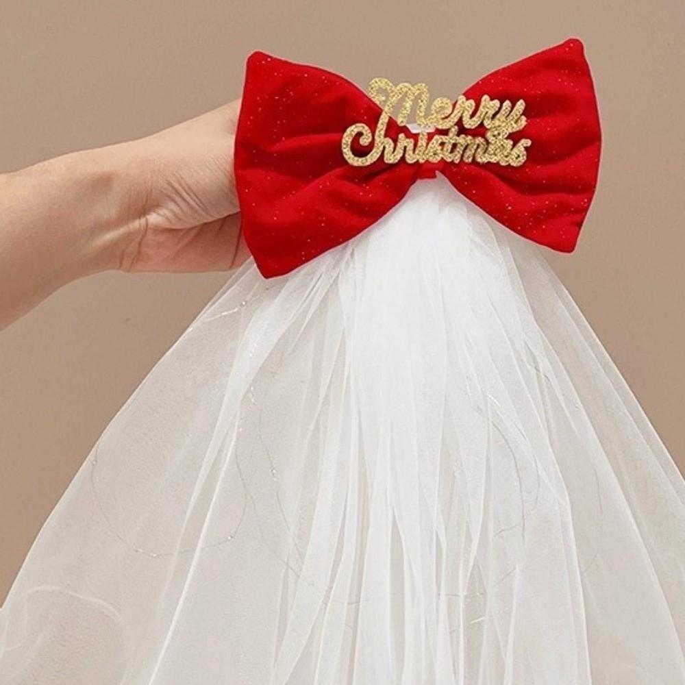 Velvet Christmas Veil Headband Mesh Bow Veil Creative Bridal Tulle Birthday Headdress