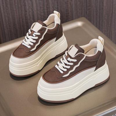 2023 Women's White Platform Sneakers: 9cm Height Boost, Genuine Leather, Versatile Autumn Sports & Leisure Shoes