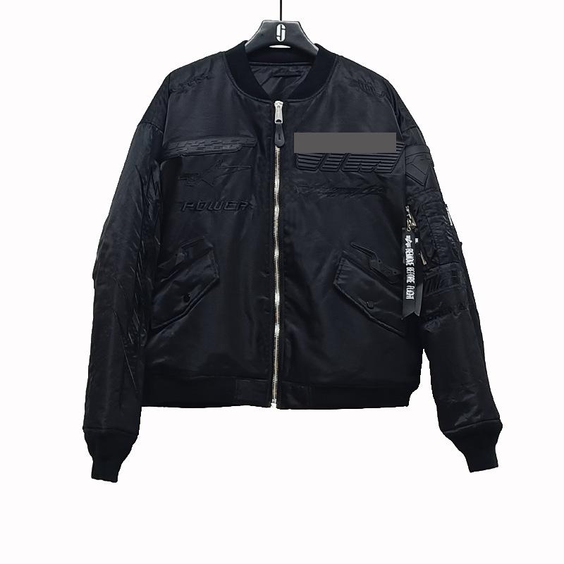 VTM Style 23FW Modell Alpha Racing Design Air Force Bomberjacke aus schwarzer Baumwolle für Herbst/Winter Wärme
