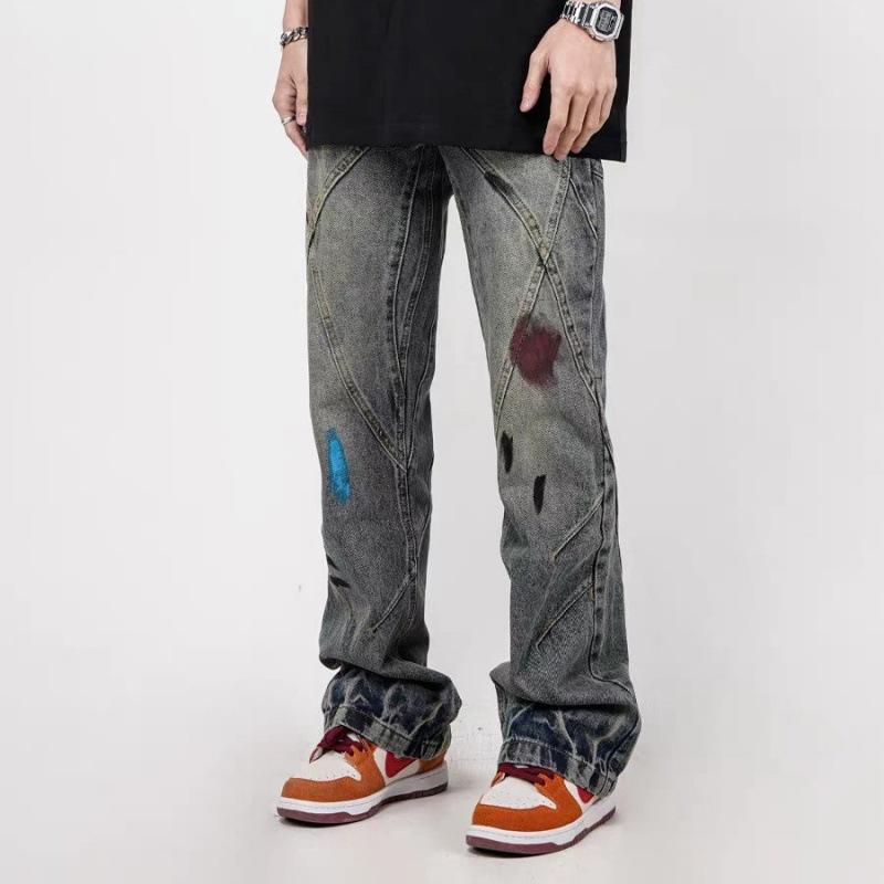 JYL Men's Straight Jeans Fashion American Washed Niche Loose Casual Denim