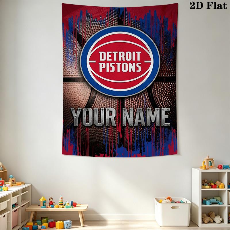 Name Custom Detroit Pistons Wall Tapestry Aesthetic Wall Hanging Printed Fabric Blanket Decorative Tapestries for Bedroom Living Room Home Decor