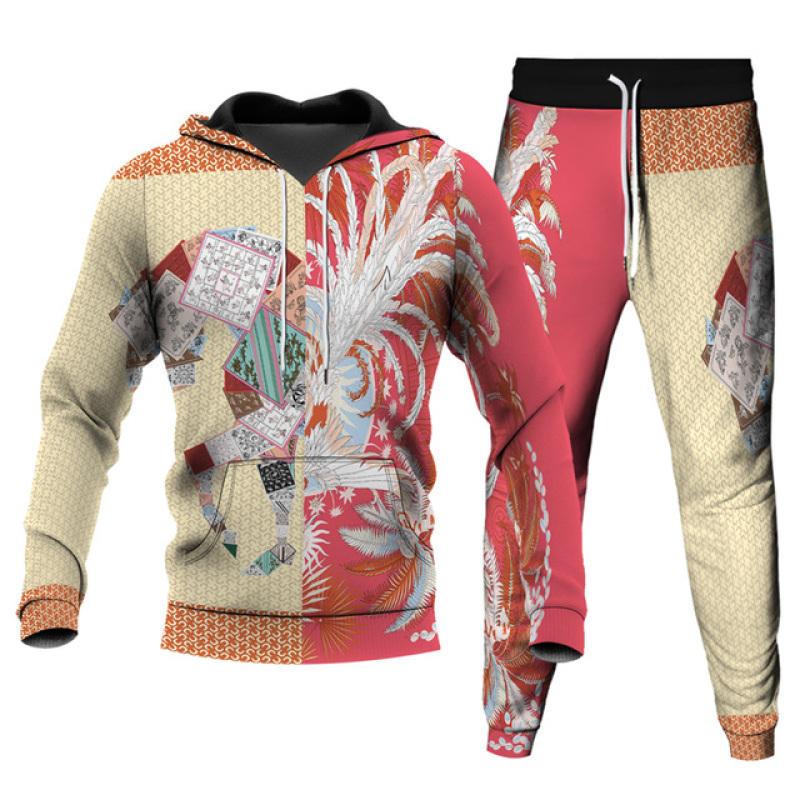 

Мужские комплекты из 2 предметов, большие толстовки с капюшоном, длинные брюки, модный спортивный костюм, уличная одежда с 3D леопардовым принтом и золотой цепочкой, одежда унисекс, S-6XL XL