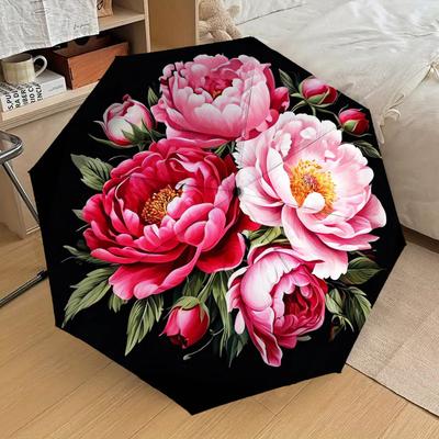 1pc Peonies Flowers Pattern Umbrella Automatic Opening and Closing Umbrella, High Quality Umbrella, Ideal Gift for Her 173