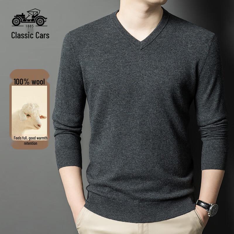 Men's V-Neck 100% Wool Sweater