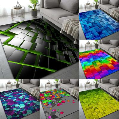 3D Block Bereichsteppich Große Größe Teppich Rutschfest Kinder Spiel Fußmatte Bodenmatte für Wohnzimmer Schlafzimmer Küche Heimdekoration