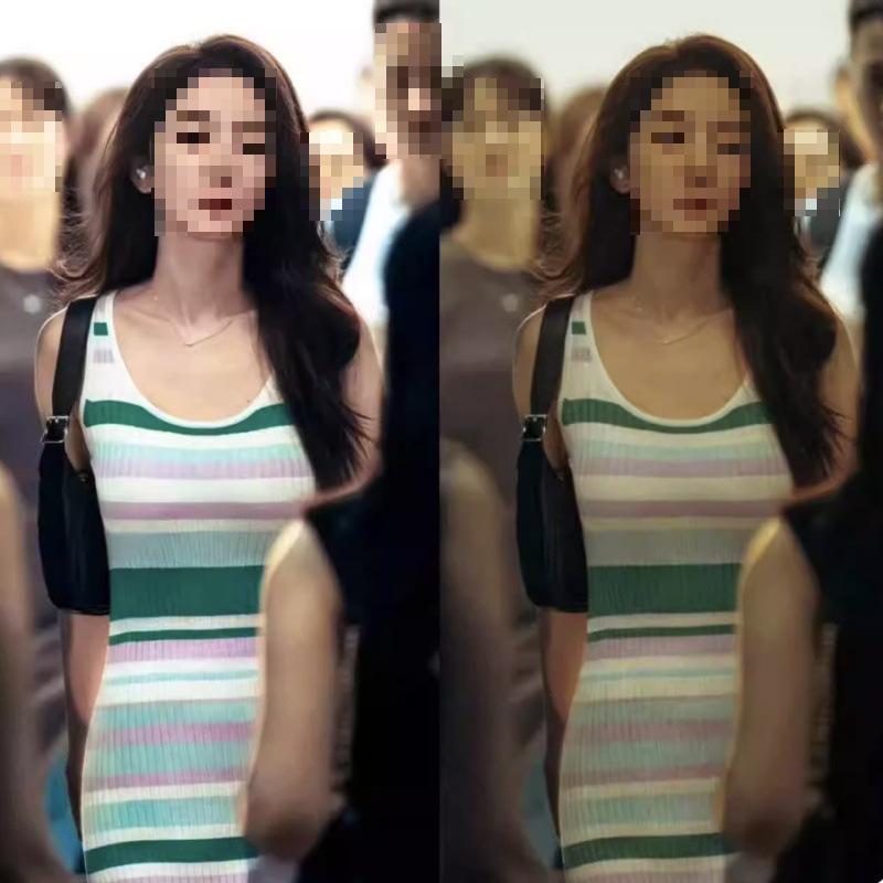 

2026 Summer Jiezhi Striped Sleeveless Knit Sweater Dress - Yang Mi Style L