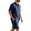 Summer Linen Suit Men's Striped Jacquard Loose Short Sleeve Shirt Beach Shorts Two-piece Set