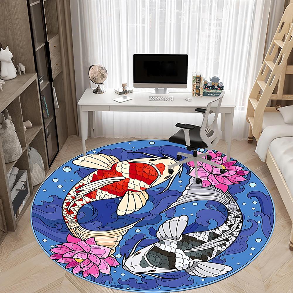 1PC Koi Fish Chair Carpet for Office, Indoor Non-Slip Washable  Carpet, Soft Comfortable Mat For Office Room yy250930093