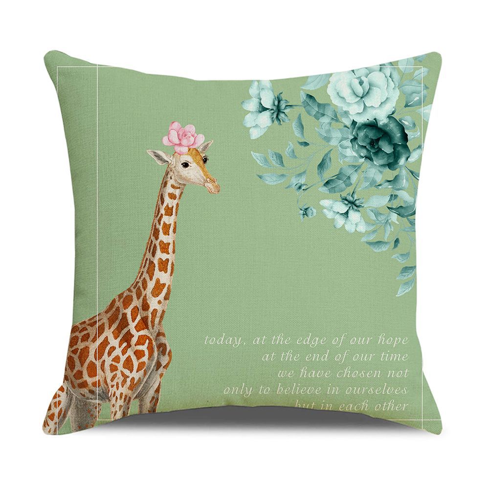 Ins Style Nordic Simple Geometric Abstract Small Fresh Green Plant Elk Linen Print Square Pillowcase