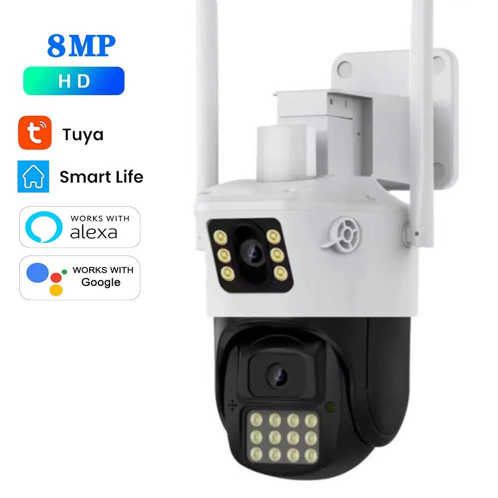 

8MP Outdoor Len Tuya PTZ Wifi 4K HD Подвійний екран Кольоровий нічне бачення Камера безпеки Відео Аудіо спостереження Cámaras 8MP NO SD Card