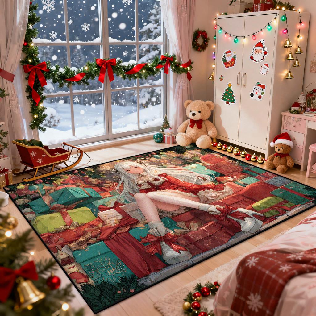 Christmas Anime Girl Style Living Room Carpet Fashion Cute Decoration Bedroom Bedside Plush Rug Cloakroom Non-slip Washable Mat