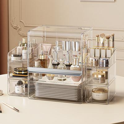 Kosmetik-Aufbewahrungsbox Schreibtisch Premium-Gefühl Staubdicht Große Kapazität Kommode Transparent Hautpflege-Regal