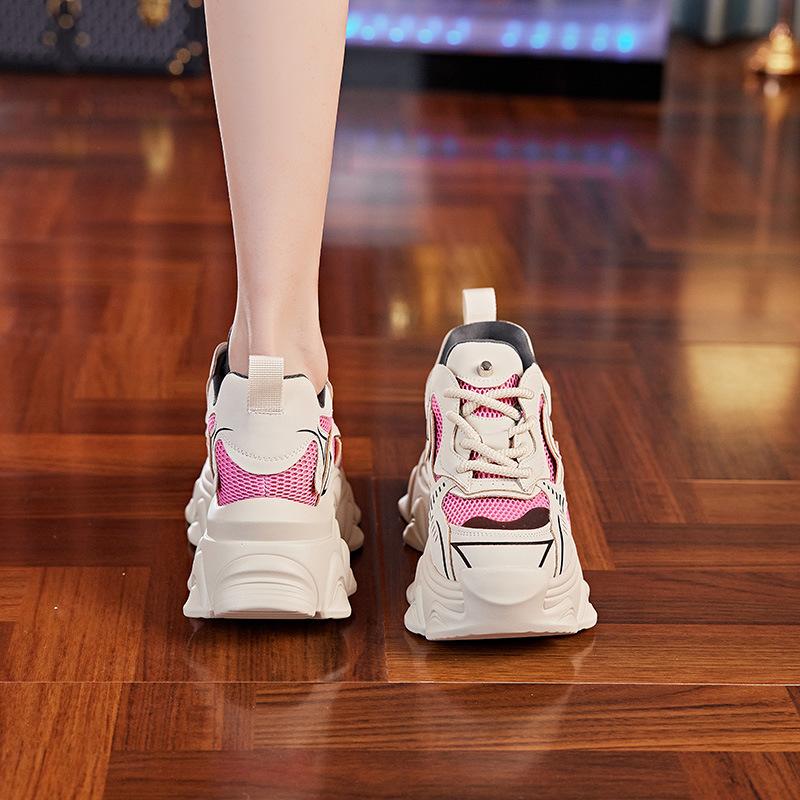 European Dad Shoes Women's Super Fire 2025 Spring New Mesh Breathable Sports Shoes Thick Sole Height Increase Women's Shoes 8cm