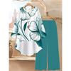 Butterfly Print Two Piece Outfit Women Long Sleeve Irregular Hem Tunic Top Wide Leg Pants Casual Matching Set