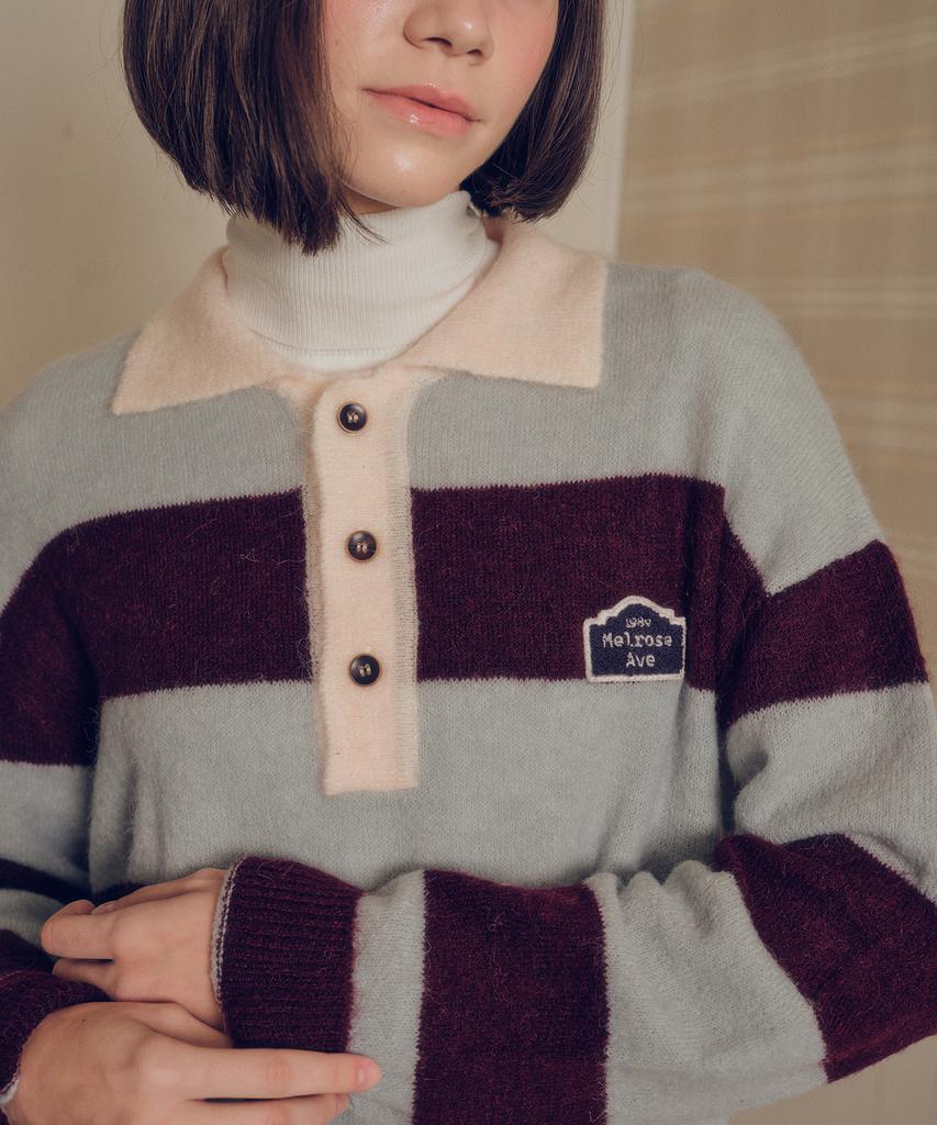 MELLY&ROSE Sunset Wide Stripe Polo Knit (310254)_Mint