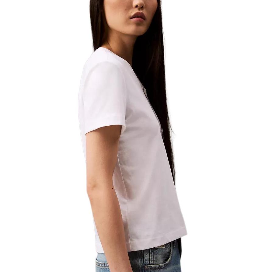 Calvin Klein Soft Breathable Comfortable Solid Color V-Neck Short Sleeve T-Shirt Women Tops Bright-White 40WL279-110