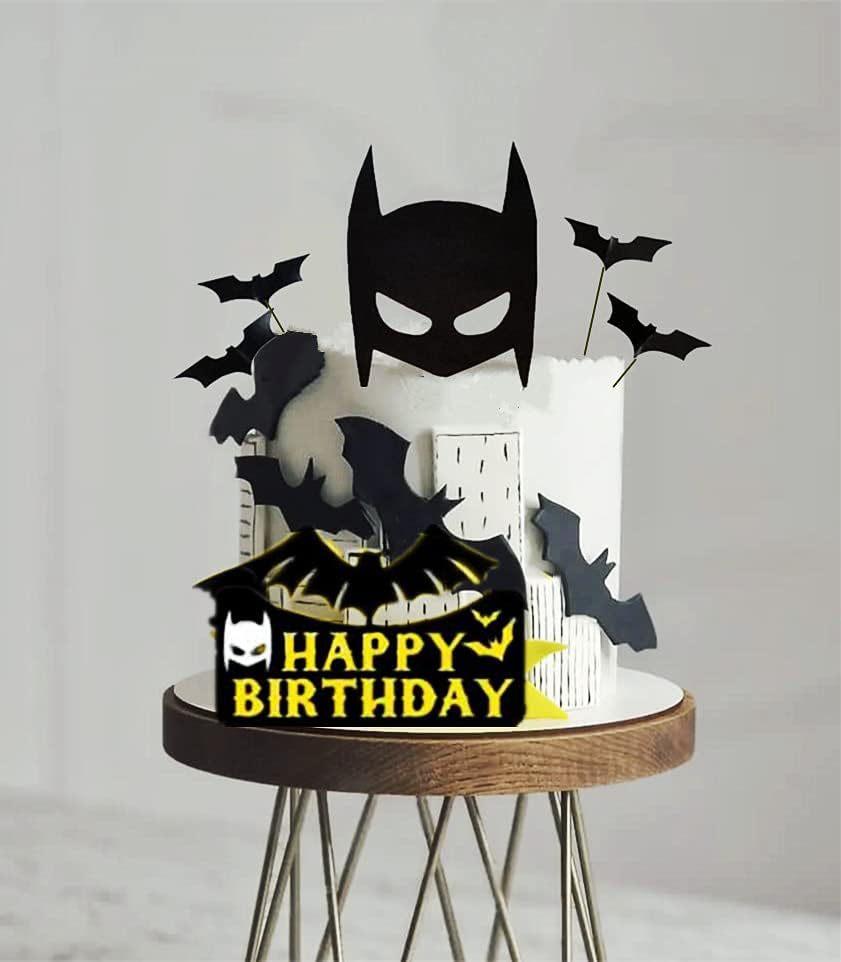 

Superhero Bat Cake Topper Happy Birthday Cake Decorations for Boys Kids Bat Theme Birthday Party Halloween Party Supplies