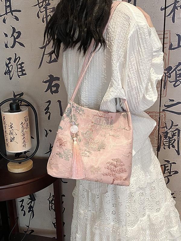 Chinese Style Fashion Bucket Bag With Embroidery For Daily Use