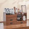 Large Wooden Cosmetic Storage Box with Mirror: Multifunctional Skincare and Lipstick Holder