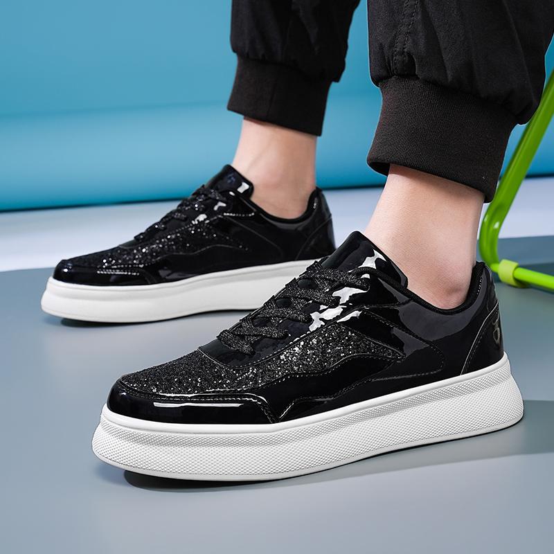 Men Sparkling Shoes Couple Lightweight  Black Gold Women’s Low Thick Sole Platform Sneakers for School Student Plus Size