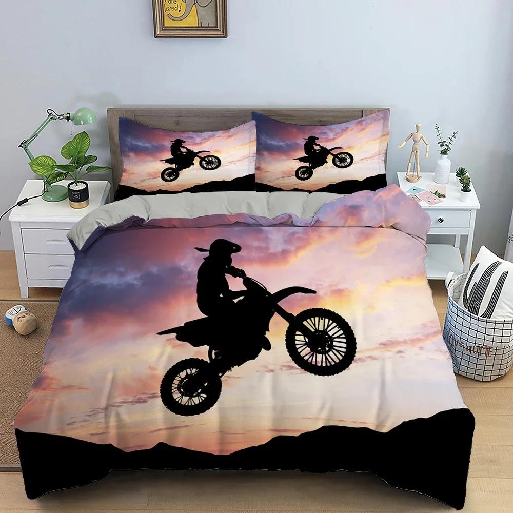 Motocross King Queen Sängkläder för Pojkar Vuxna Off-road Tävling Motorcykel Påslakan Smutscykelåkare Polyester Täckeöverdrag