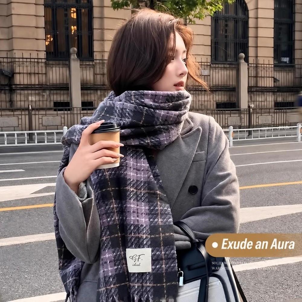 Soft Shawl Wrap Windproof Neck Warmer Casual Plaid Scarf for Women