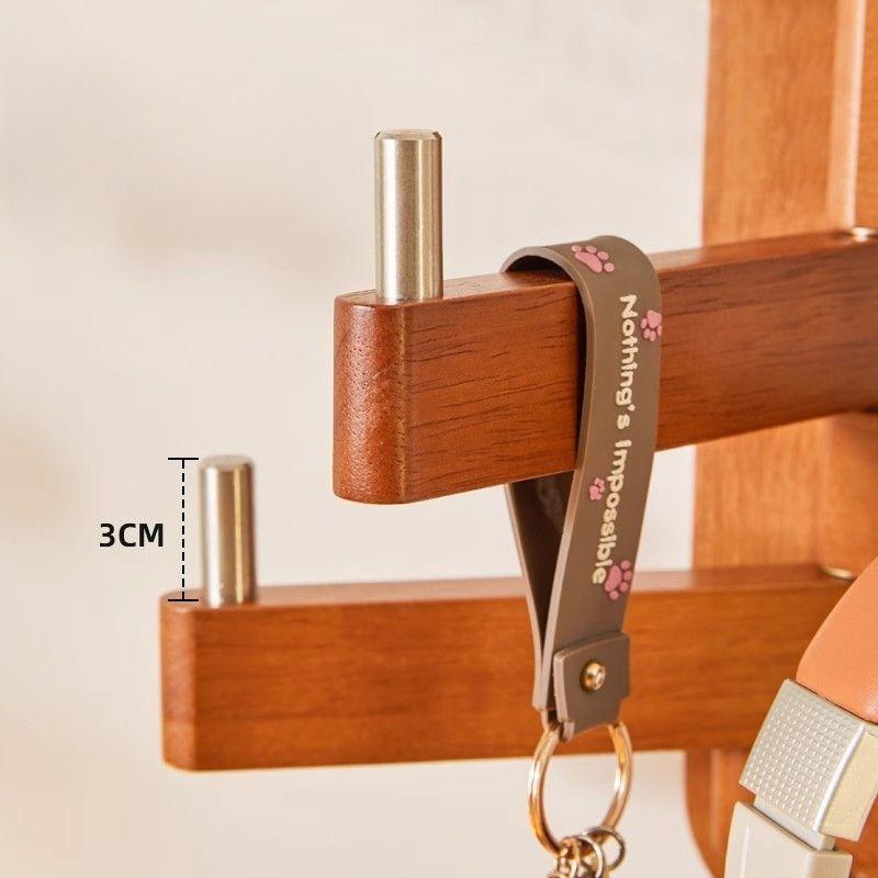 Wall mounted coat and hat rack, solid wood storage rack, bedroom rotating vertical hanging bag rack