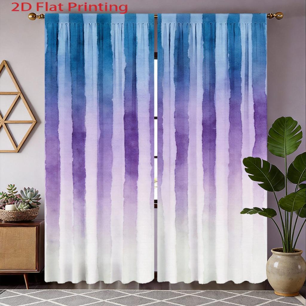 Watercolor Stripe Curtains 2pcs – Green and White Vertical Stripes, Modern Minimalist Decor for Living Room and Bedroom