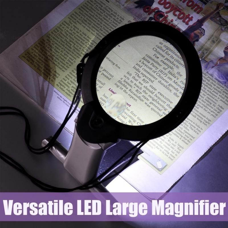 2.5X 6X New Neck Handheld Desktop Large Lens Magnifier with 2 Led Lights Portable Hd Magnifier Elderly Reading Jewellery