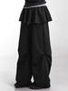 Lupeu Flare Elastic Waist Layered Skirt Skirt Pants Black