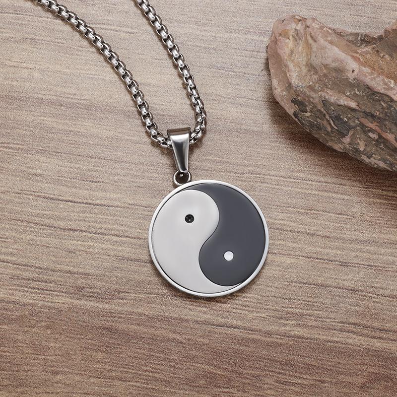 Chinese Style Tai Chi Yin Yang Mens Pendant Necklace Made of Stainless Steel for Casual Wear