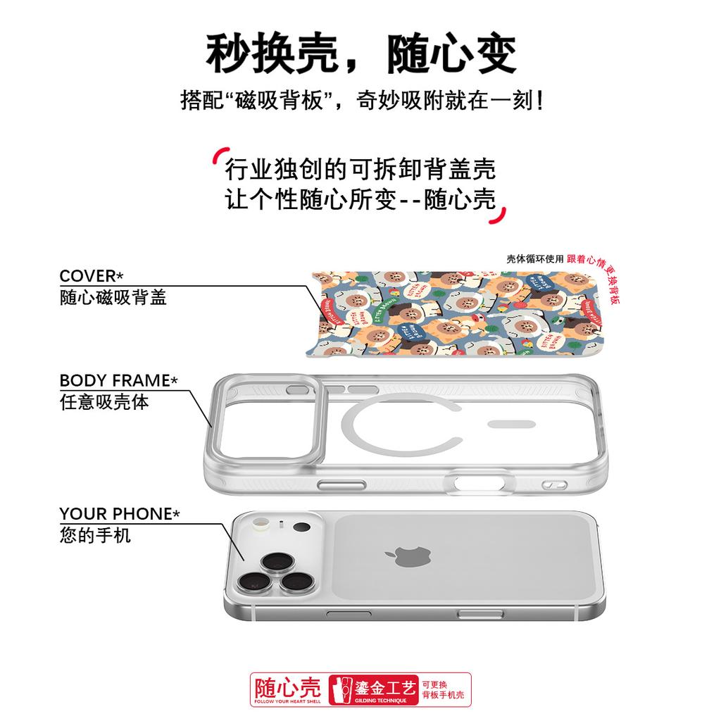Applicable To Apple 17Pro Mobile Phone Case, Advanced Sense 16 Replaceable Back Plate 15promax Magnetic Mobile Phone Case, Small Bear.