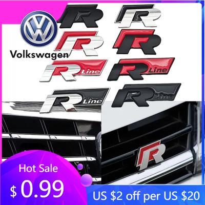 RUNTB1 2026 Hot For VW 3D Metal R Line R Logo Front Grill Emblem Car Rear Trunk Sticker For Volkswagen VW R Line Golf 4 5 6
