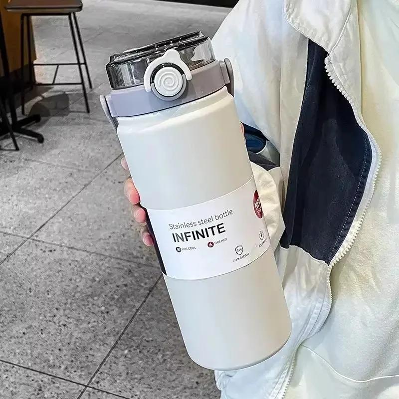 

1.2L Thermo Bottle Stainless Steel Large Capacity Vacuum Flask With Straw Tumbler Cold Hot Drinks Thermos Cup Gym Drinkware 1200ml белый