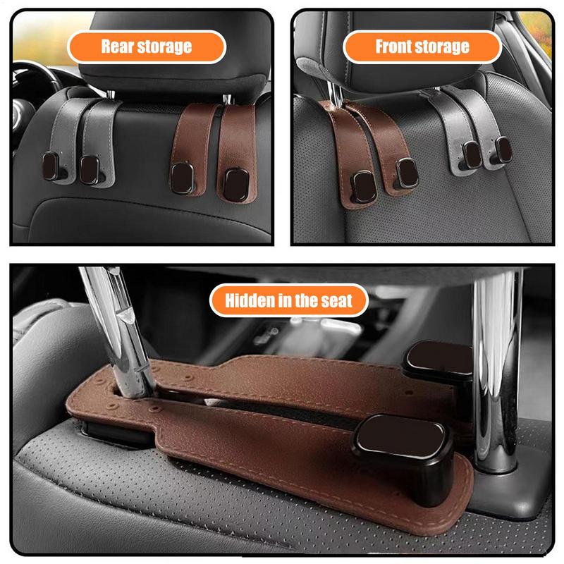 Car Seat Headrest Hooks 2 In 1 Soft Leather Car Seat Back Hook For Purse & Bag Backpack Double Hook Car Seat Hanger Accessories