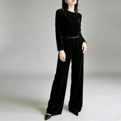 Damen-Hose aus Maulbeerseidenvelours mit weitem Bein