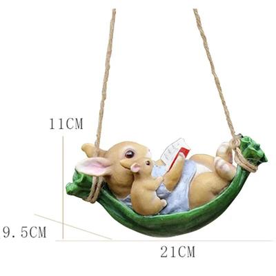 Swing Simulation Rabbit Resin Animal Climbing Hanging Animal Sculpture Hemp Rope Pendant Decoration Courtyard Balcony Sill Decor