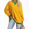 2025 Spring European American Style Color Block Long Sleeve Pullover Hoodie with Embroidered Collar