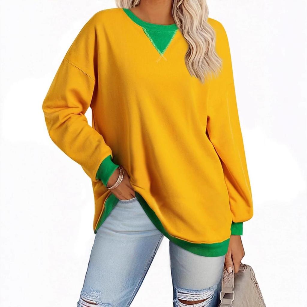 2025 Spring European American Style Color Block Long Sleeve Pullover Hoodie with Embroidered Collar