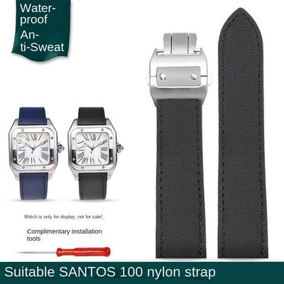 20mm 23mm Vysoce kvalitní nylonový řemínek Pro hodinky Cartier Santos Pánský řemínek Santos 100 Černý Modrý Řemínek na hodinky Plátěný Hodinkový doplněk