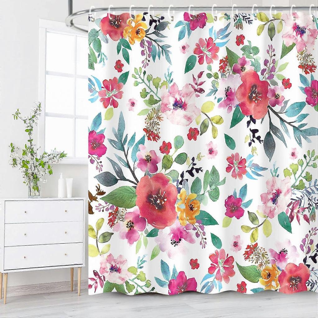Watercolor Floral Bouquet Print Waterproof Shower Curtain - Stylish, Durable & Easy-Care Choice For Charming Bathroom Décor