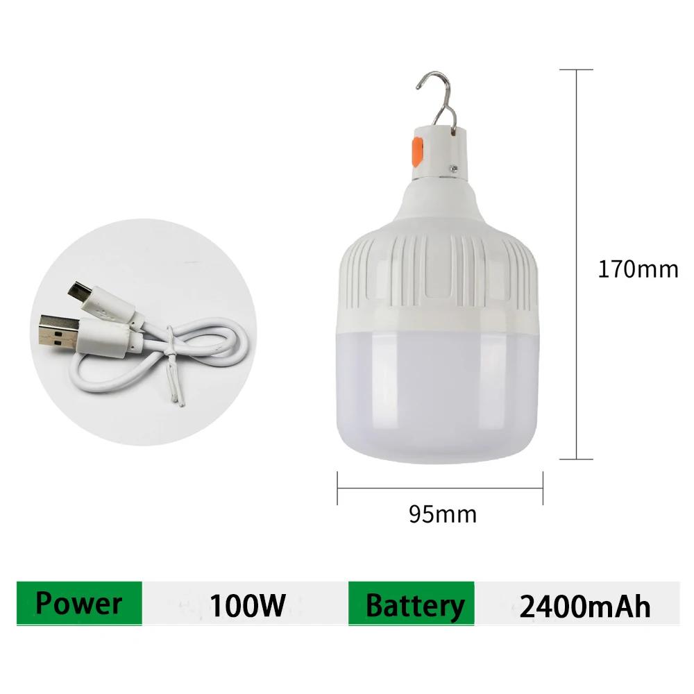 USB can charging LED light bulb 30W 60W 100W outdoor emergency hook hook camping fishing portable lanterns night iGH