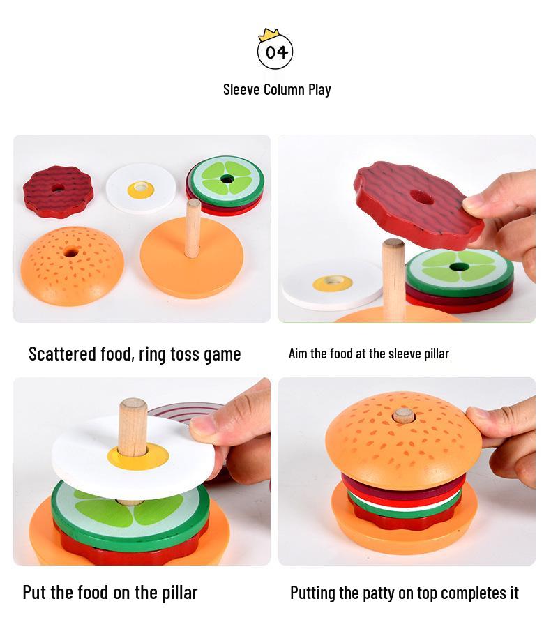 Wooden Hamburger Meal Pretend Play Set for Ages 2-4