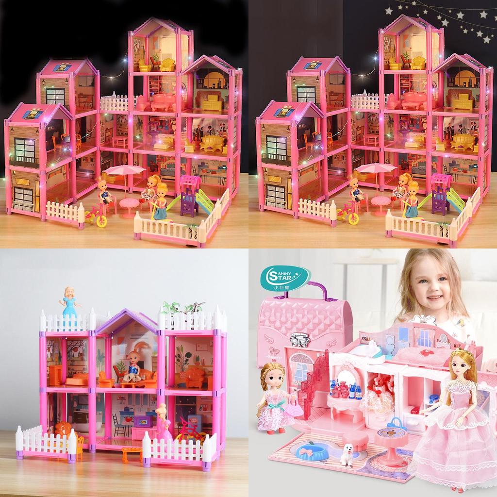 Colorful Led Light Huge Dollhouse 14 Rooms 7 Designs Perfect Gift For Girls