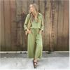 Spring Fashion Women's Plus Size Two-Piece: Linen-Style Shirt & High-Waisted Loose Pants