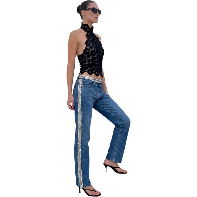 European and American summer new fashionable women's fashionable girls' stand-up collar, sleeveless lace backless irregular lace lace vest for women