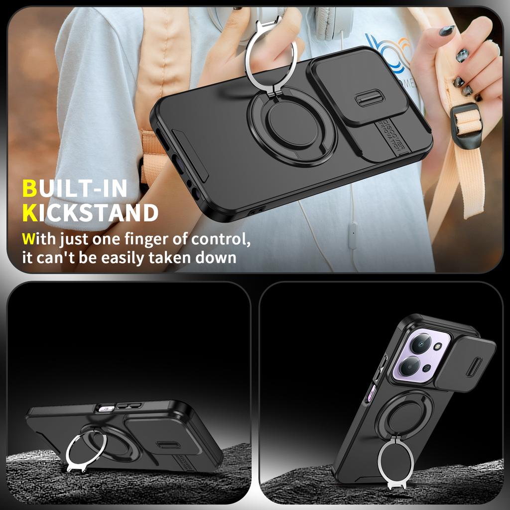 Funda para teléfono con soporte de anillo magnético para Xiaomi Redmi 15C 4G 171.6mm 5G 173.2mm Protección deslizante para cámara Marco de TPU Cubierta trasera de plástico